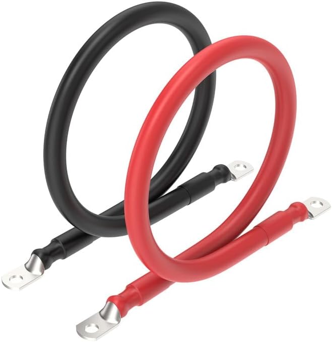 RICH SOLAR 6 Gauge 6AWG One Pair 1.5 Feet Red + 1.5 Feet Black Inverter Battery Cable 5/16-Inch Lugs for Solar RV Marine Motorcycle Car (1.5FT 6AWG)