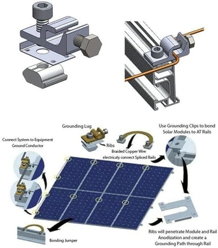 10Pcs Solar Mounting System Grounding Clip Solar Panel Photovoltaic On Coupling Earthing Ground Lug Cable Clamp Ground Clamp with Lay in Lug for Bare Wire and Pipe