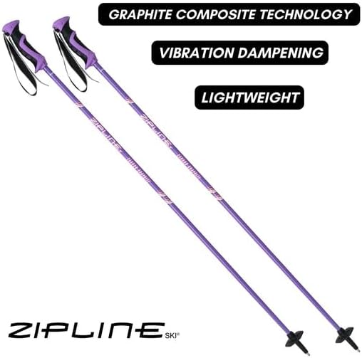 Zipline Lollipop 14.0 Graphite Carbon Composite Ski Poles – Lightweight, Durable, All-Mountain – Ergonomic Grip, Vibration Dampening, Ideal for Groomers and Freestyle. Choice of Skiers