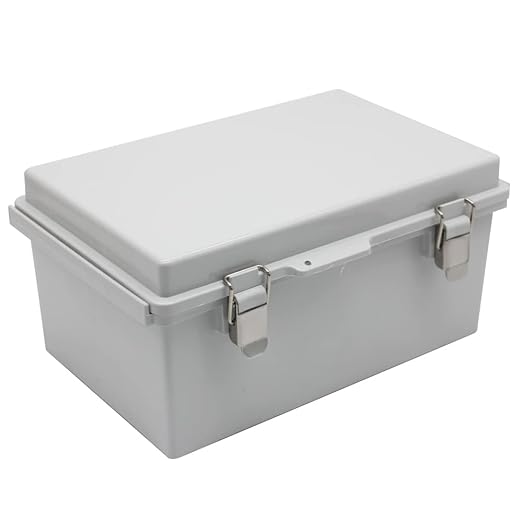 Clear Hinged Cover Stainless Steel Latch, IP67 Waterproof Electrical Weatherproof Junction Box, PVC Plastic Grey Case 11.4×7.5×5.5 inch（290×190×140mm）