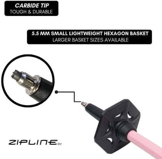 Zipline Lollipop 14.0 Graphite Carbon Composite Ski Poles – Lightweight, Durable, All-Mountain – Ergonomic Grip, Vibration Dampening, Ideal for Groomers and Freestyle. Choice of Skiers