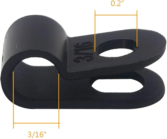 Cable Clamp R-Type Cable Clip Wire Clamp 3/16" Nylon Screw Mounting Cord Fastener Clips with Screws for Wire Management - Black - 50 Pcs