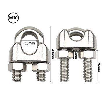 Pack of 10, 3/8" M10 Stainless Steel Wire Rope Cable Clip Clamp