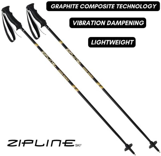 Zipline Lollipop 14.0 Graphite Carbon Composite Ski Poles – Lightweight, Durable, All-Mountain – Ergonomic Grip, Vibration Dampening, Ideal for Groomers and Freestyle. Choice of Skiers