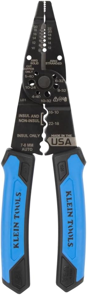 Klein Tools 1025 Long Nose Multi-Purpose Wire Stripper, Made in USA Professional Electrician Tools, Crimping Tool, Cable Stripper for 10-20 AWG Solid, 12-22 AWG Stranded Wire
