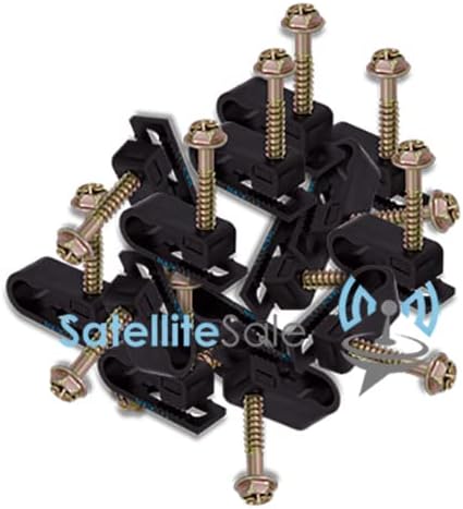SatelliteSale Dual Siamiese Screw Black Clips for Ethernet Internet Telephone Cable TV Wire Cable Management 100 Pcs