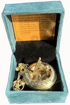 Brass Antique Sundial Compass with Leather Case | Push Button 5 Cm Dia Antique Finish Vantage Compass with Long Chain | Birthday Gift, Baptism Compass