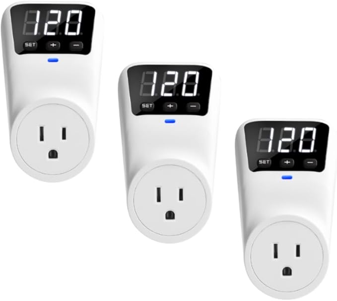 Refrigerator Surge Protector Voltage Stabilizers - Fireproof UL94V-1 Wall Mount Surge Protector Outlets for TV Appliances Real-Time Monitoring & Custom Voltage 80V-140V, 15A, 120V, 1800J,3 Pack