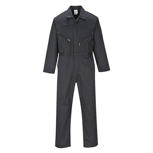 Portwest C813 Liverpool Zipper Coverall with Front Snap Closure and 2 Way Zipper, Black, Larger