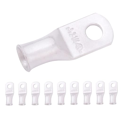 SELTERM 10pcs 2 AWG-1/4" Stud Tinned Copper Wire Lugs, Heavy Duty Battery Cable Ends,2 Gauge Ring Terminals, UL Battery Lugs Marine Grade Copper Eyelets Electrical Battery Terminal Connectors