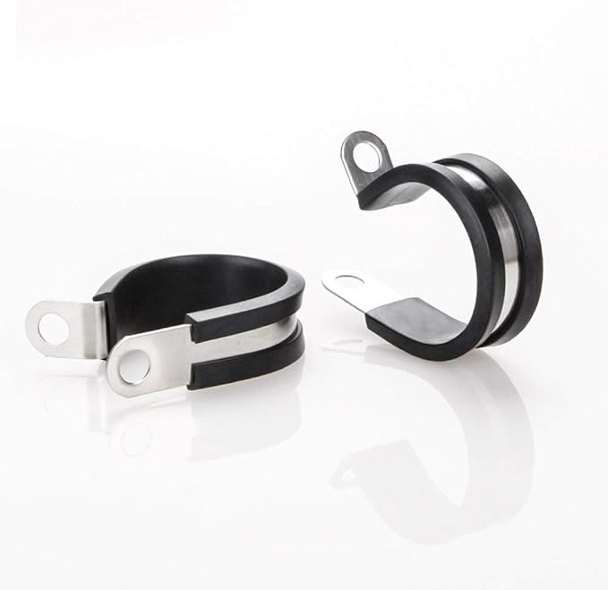 LOKMAN 12 Pack 3/8 Inch Stainless Steel Cable Clamp, Rubber Cushioned Insulated Clamp, Conduit Wire Holder Strap Clips for Tube, Pipe, Cord Installation