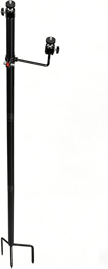 Xtellar 6' Heavy Duty Trail Camera Mount with Solar Panel Arm - 2-in-1 Adjustable Steel Ground Stake, 360° Swivel Mounts, 3-Spike Base for Hunting/Outdoor Security Camera & Solar Panel