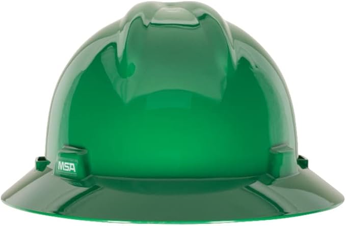 MSA V-Gard Full-Brim Hard Hat with Suspension - Polyethylene Shell, Superior Impact Protection and Self Adjusting Crown Straps - Standard Size Hard Hat