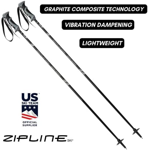 Zipline Lollipop 14.0 Graphite Carbon Composite Ski Poles – Lightweight, Durable, All-Mountain – Ergonomic Grip, Vibration Dampening, Ideal for Groomers and Freestyle. Choice of Skiers