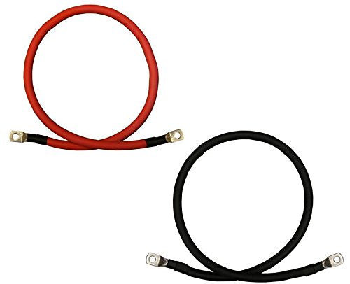 1/0 AWG Gauge Red + Black Pure Copper Battery Inverter Cables Solar, RV, Car, Boat 4 feet 5/16 in Lugs