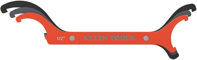 KLEIN TOOLS 50901R Conduit Locknut Wrench Set, 1/2, 3/4 and 1-Inch, Straight Compact Alloy Steel Design Tightens and Loosens Locknuts in Tight Spaces, 3-Piece