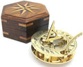 THOR INSTRUMENTS Nautical Solid Brass Round Sundial Compass with Rosewood Box, Brass Rustic Vintage Home Decor Gifts