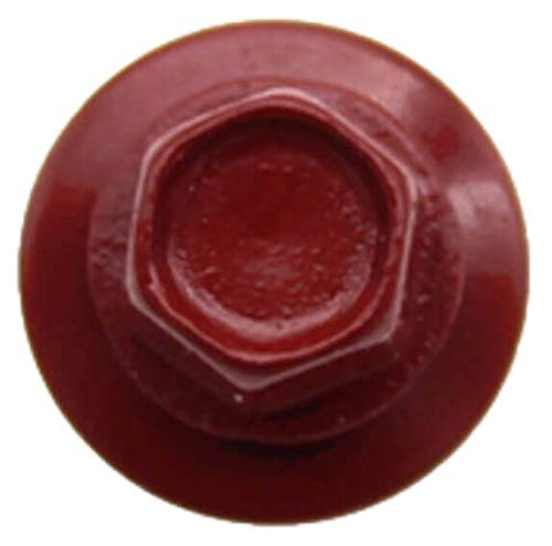 Jake Sales Metal Roofing Screws: (250) 10 x 2" Dark Red Hex Head. Self-starting, EPDM Washer, Galvanized, Painted Head