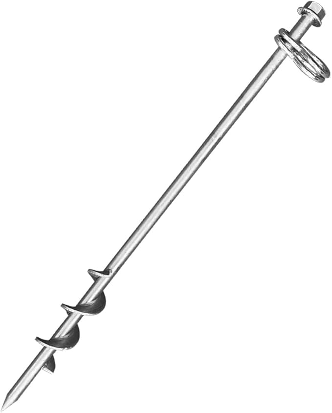 Ground Anchors Screw in - 16 Inch Set of 6 - Tent Stakes Heavy Duty Double Arbitrary Direction Galvanized Kits for Swing and Trampoline Set High Wind Solid Metal Hex Head Dog Tie Out Stake (6)