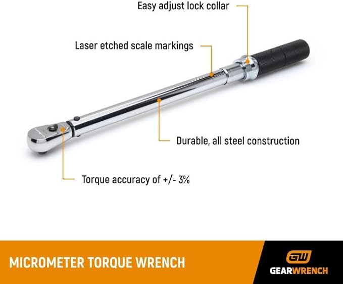 GEARWRENCH 3/8" Drive Micrometer Torque Wrench 10-100 ft/lbs. - 85062M , Black