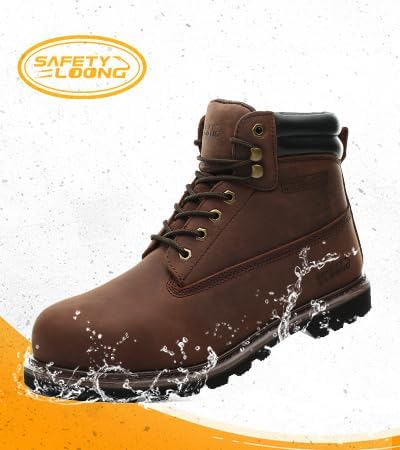 Work Boots for Men Waterproof Soft Toe Non Slip Comfortable Leather Workboots