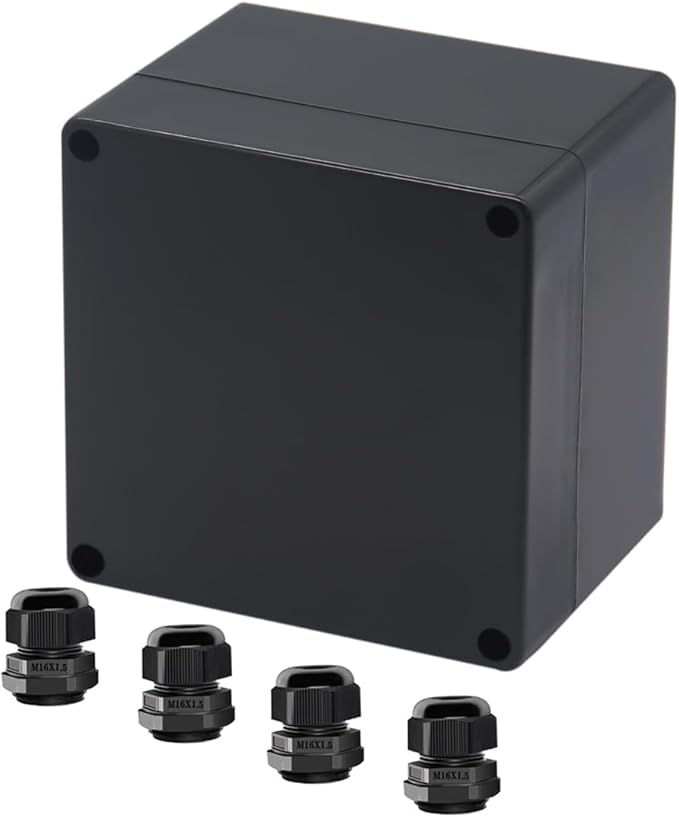 Project Box ABS Black Electrical Boxes IP65 Outdoor Waterproof Box Electronic Junction Box Power Enclosure with Cable Glands for DIY Project 4.72 x 4.72 x 3.54 inch (120x120x90mm)