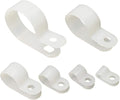 Cable Clamp 200 Pcs Black Nylon Screws Plastic R-Type Cable Clamp Clips Fasteners Assortment for Cable Conduit 6 Sizes 3/16" to 1" - White