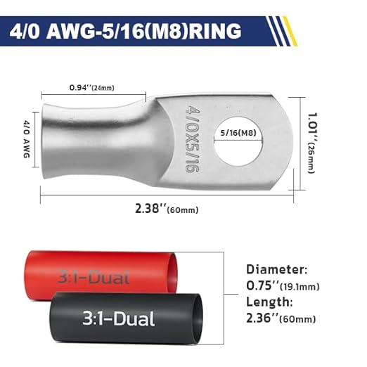 haisstronica 10pcs 4/0 AWG - 5/16"(M8) Tinned Copper Battery Lugs, Heavy Duty Wire Lugs with 10pcs 3:1 Adhesive Heat Shrink Tubing, 0000 Gauge Wire Lugs, Tinned Copper Battery Cable Ends