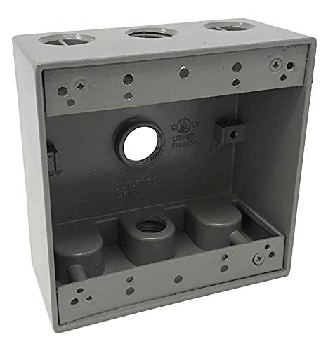 Sealproof 2-Gang Weatherproof Exterior in Use Outlet Cover and Box Kit - Double Gang Metallic Electrical Outlet Box with Three 1/2-Inch Holes and UL Extra Duty, Lockable, in Use Outdoor Outlet Cover