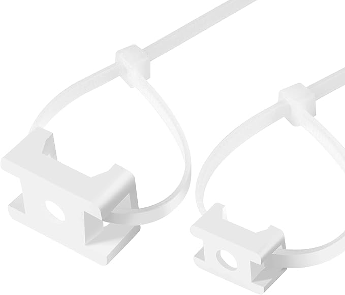 100 Pcs Cable Zip Tie Saddle Type Mounts Base with 100 Pcs 8" Cable Ties and 100 Pcs Tapping Screw, Wire Cable Clips Organizer Holders Clamps White (Pack of 2)