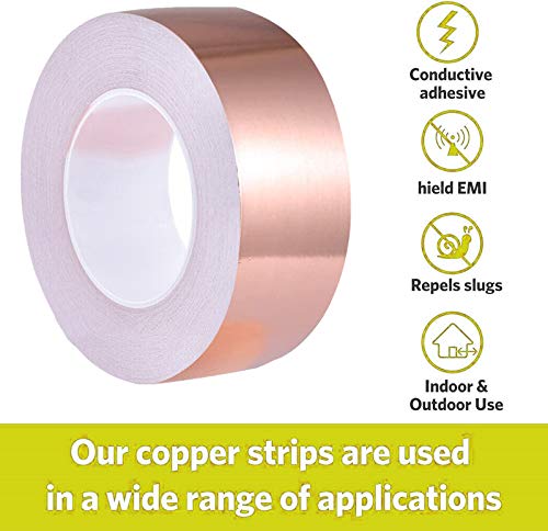 Copper Foil Tape (2 inch X 66 FT) with Double-Sided Conductive Adhesive for Guitar & EMI Shielding,Stained Glass Making,Electrical Repairs,Paper Circuits,Soldering,Grounding,DIY Copper Tape
