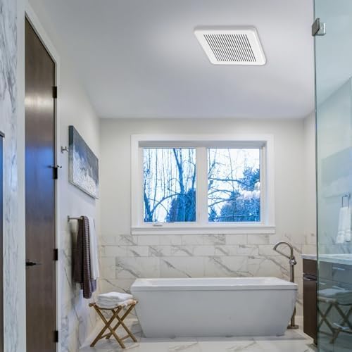 Homewerks 7114-02-HW DC Bathroom Fan 50-CFM 1.0 Sone White Ventilation Fan, Energy Star-Qualified with 3-inch Duct for 2x4 Construction
