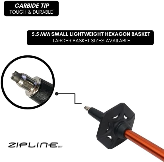 Zipline Lollipop 14.0 Graphite Carbon Composite Ski Poles – Lightweight, Durable, All-Mountain – Ergonomic Grip, Vibration Dampening, Ideal for Groomers and Freestyle. Choice of Skiers