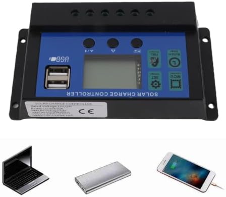 Solar Controller 50A PWM 12V 24V Auto with LCD Display Industrial Controller Advanced 3-Stage Charging and Multiple Protections for Safe Efficient Solar Power Management