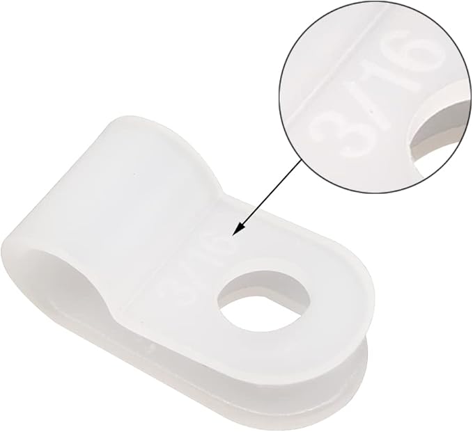 Cable Clamp R-Type Cable Clip Wire Clamp 3/16" Nylon Screw Mounting Cord Fastener Clips with Screws for Wire Management - White - 50 Pcs