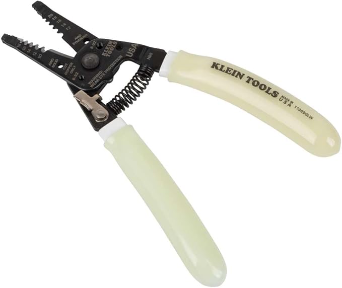 Klein Tools 11055GLW Wire Stripper / Cutter, Made in USA, Klein-Kurve Stripper / Cutter, 10-18 AWG Solid, 12-20 AWG Stranded Wire, Glow in the Dark Grips
