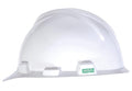 MSA 477477 V-Gard Cap Style Safety Hard Hat With Fas-Trac III Ratchet Suspension | Polyethylene Shell, Superior Impact Protection, Self Adjusting Crown Straps - Small Size in White