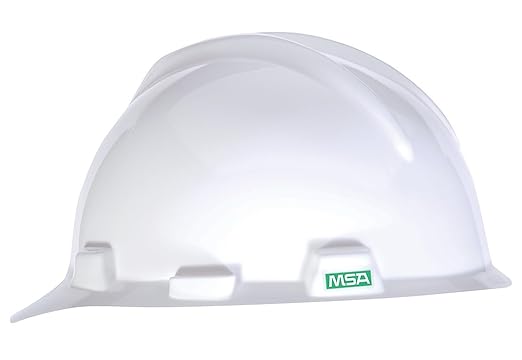 MSA 477477 V-Gard Cap Style Safety Hard Hat With Fas-Trac III Ratchet Suspension | Polyethylene Shell, Superior Impact Protection, Self Adjusting Crown Straps - Small Size in White