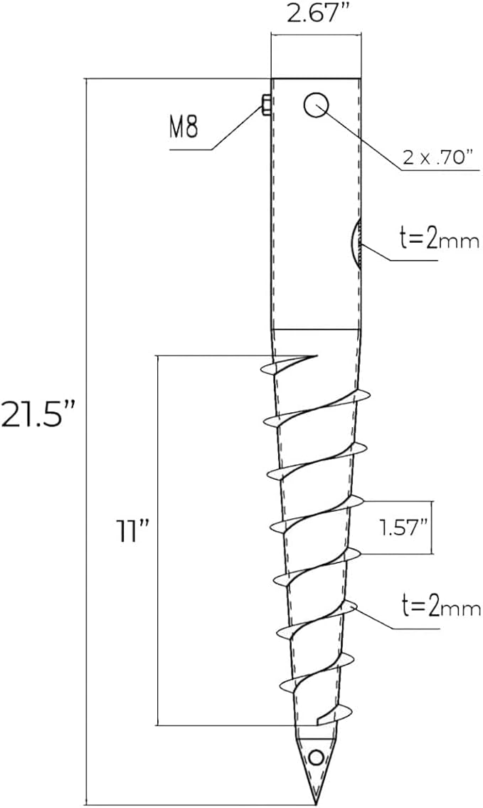 Ashman Ground Screw Round Posts (4 Pack), Outdoor No Dig Ground Screw Anchor with helical Spiral, 21" Inch Long - Fits Round Post & Flag Pole Base Ground Mount Screw in Post Stake, Mailbox Posts.