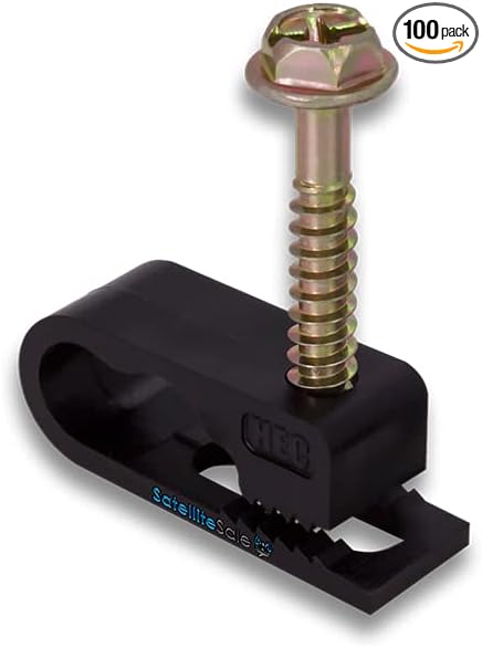 SatelliteSale Dual Siamiese Screw Black Clips for Ethernet Internet Telephone Cable TV Wire Cable Management 100 Pcs