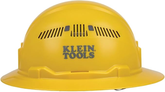 Klein Tools 60262 Hard Hat, Vented, Full Brim Style, Padded Self-Wicking Odor-Resistant Sweatband, Yellow