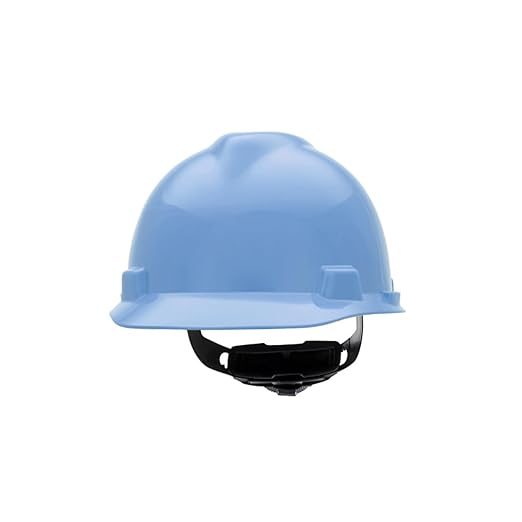 MSA 495853 V-Gard Cap Style Safety Hard Hat With Fas-Trac III Ratchet Suspension | Polyethylene Shell, Superior Impact Protection, Self Adjusting Crown Straps - Standard Size in Robin's Egg Blue