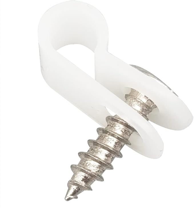 Cable Clamp R-Type Cable Clip Wire Clamp 3/16" Nylon Screw Mounting Cord Fastener Clips with Screws for Wire Management - White - 50 Pcs