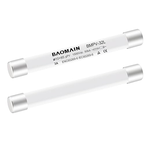 Baomain 5-Pack gPV Solar PV Fuse 3A 1500V DC, 10x85mm, 50kA Breaking Capacity, CE Listed for Photovoltaic Systems, Combiner Boxes (3 Amp.)