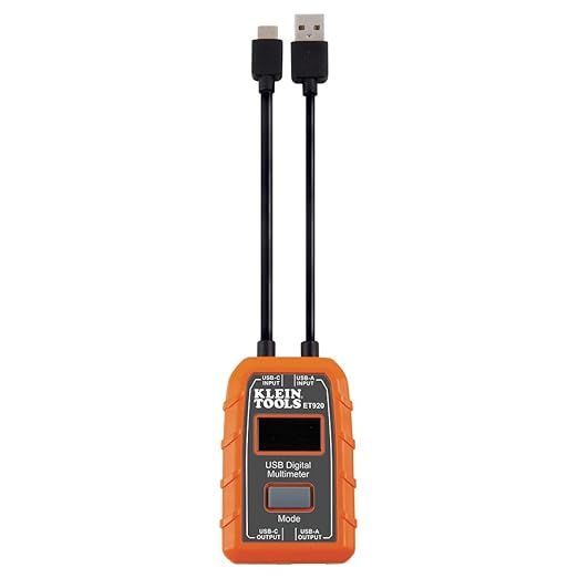 Klein Tools ET920 USB Power Meter, USB-A and USB-C Digital Meter for Voltage, Current, Capacity, Energy and Resistance