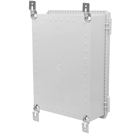 Zulkit Junction Box,IP67 Waterproof Electrical Box Hinged Cover Stainless Steel Buckle Plastic Enclosure for Project w Mounting Plate Wall Bracket and 2 Cable Gland Grey 15"x11"x5.1"/380x280x130mm