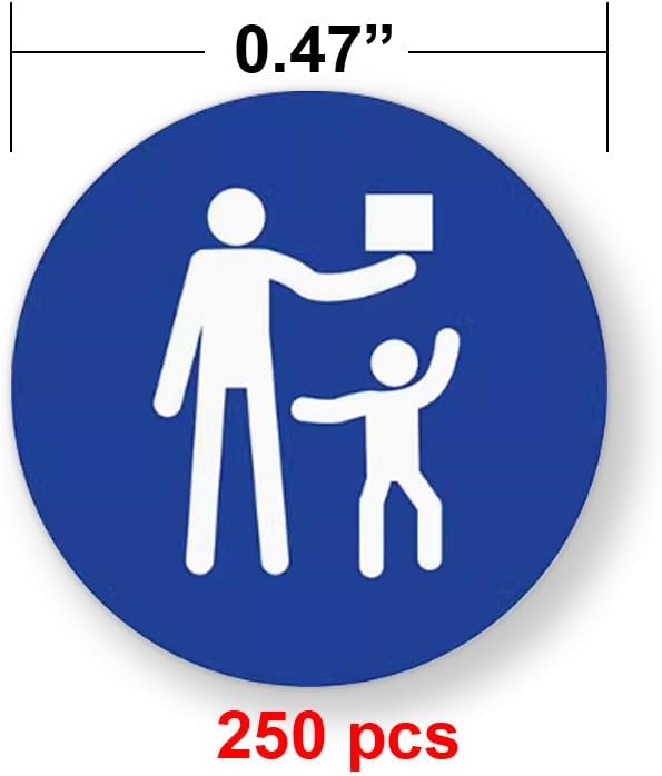 250 Keep Out of Reach of Children Icon 0.5" Hazard Warning Stickers Mandatory Action Blue Labels ISO Safety Symbol Reese's Law Labeling Requirement for Button Coin Battery Product Packaging