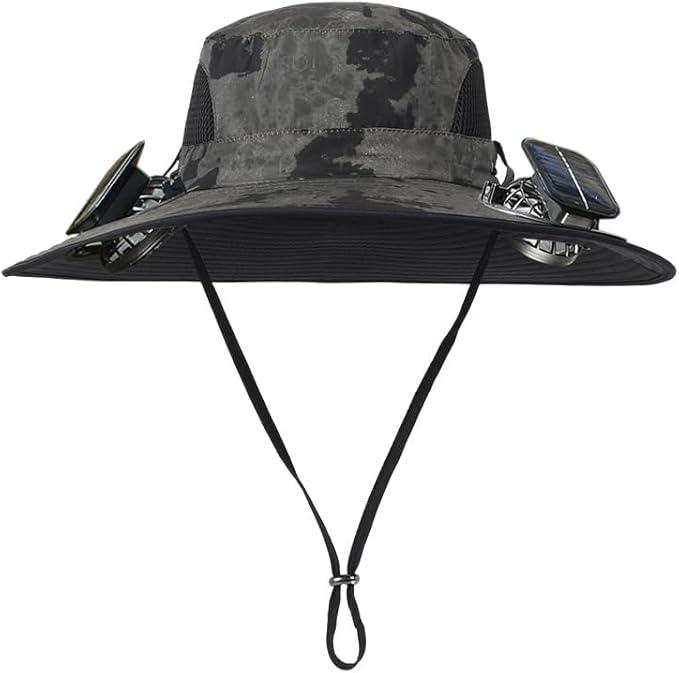 Solar Fan Hat Rechargeable 2Detachable Solar Fans,Water-Repellent Wide Brim Bucket Hat, Outdoor Camping Hiking Golf Sun Hat