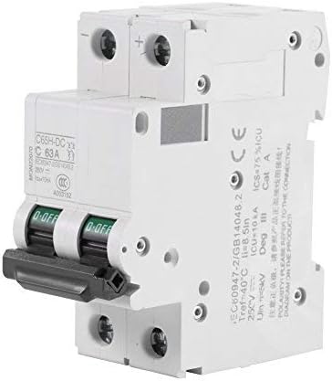 DC Miniature Circuit Breaker, Low Voltage 2 Pole 250A 63A DIN Rail Mount, DC Disconnect Switch for Solar Panels Grid DC System (63A)