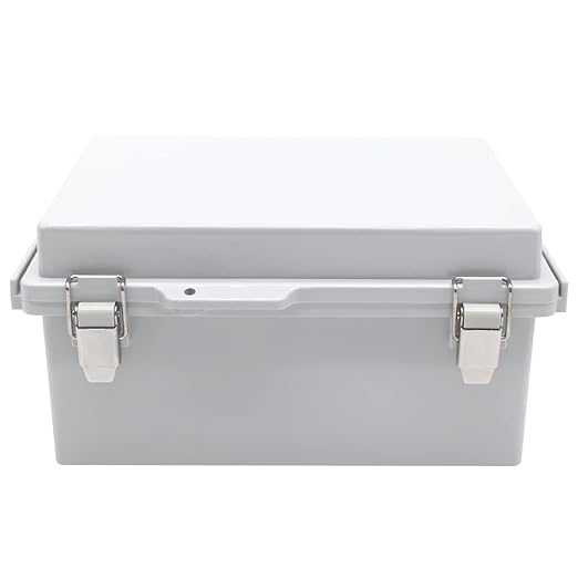 Electrical Junction Box with Mounting Plate, Hinged Cover Stainless Steel Buckles, IP67 Outdoor Project Box Weatherproof DIY Electrical Enclosure 8.6×6.7×4.3 inch (220×170×110mm)